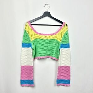Sincerely Jules Boho Crochet Multicolor Long Sleeve Crop Top